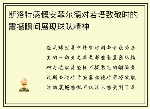 斯洛特感慨安菲尔德对若塔致敬时的震撼瞬间展现球队精神